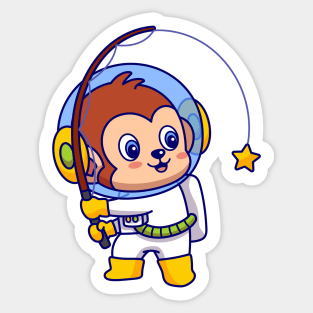 Monkey Astronaut Fishing Star Sticker